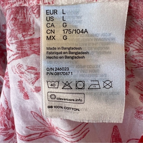 H&M TROPICAL JUNGLE RED/WHITE PRINT V-NECK COTTON CAP SLEEVE TOP SIZE LARGE - Picture 6 of 7